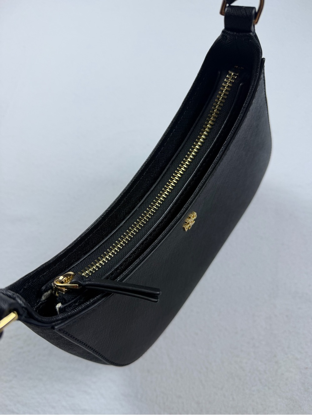 Tory Burch Black Saffiano Leather Small Crescent / Shoulder Bag Gold Hardware - Picture 9 of 13